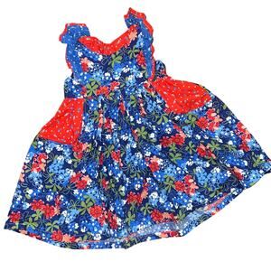 Handmade Floral‎ Baby Dress 9-12M Ruffle Sleeve Pockets Patriotic Americana READ